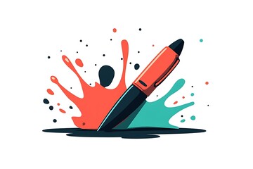 Vibrant marker pen creating colorful artistic splashes