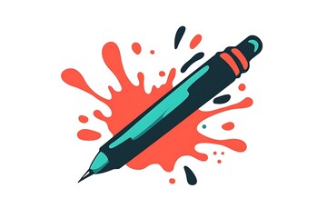 Vibrant pen illustration with dynamic orange ink splatter background