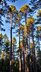 Obraz premium Towering pine trees in a dense, remote forest, remote, growth