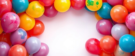 Vibrant painted balloons forming abstract backdrop, background texture, party