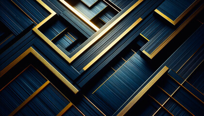 Luxury abstract architecture background with golden and black geometric beams