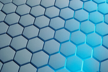 Abstract blue hexagonal honeycomb pattern background with light reflection