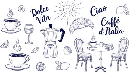 Cafe Coffee Doodle Illustration Set &ndash; Hand Drawn Coffee Shop Vector Collection