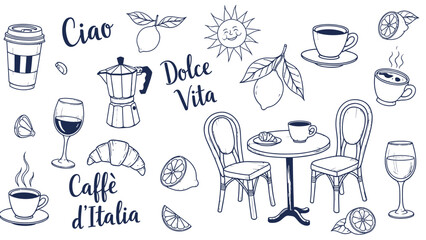 Cafe Coffee Doodle Illustration Set &ndash; Hand Drawn Coffee Shop Vector Collection