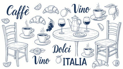 Cafe Coffee Doodle Illustration Set &ndash; Hand Drawn Coffee Shop Vector Collection