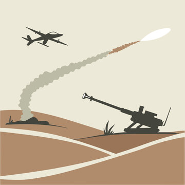 Tactical ground launcher engaging enemy drone with missile