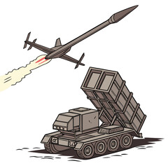 Advanced air defense turret launching a rocket at an airplane © md solaimas