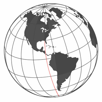 Gray globe with grid lines and red equatorial line