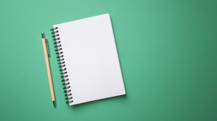 Blank spiral notebook on green surface ready for notes and ideas at desk or workspace during the day