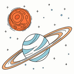 Orange dwarf star and earth like planet with rings in space © md solaimas