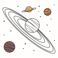 Planets and rings in space with stars solar system © md solaimas