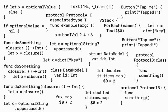 background with randomly scattered programming language codes. black characters on a white background