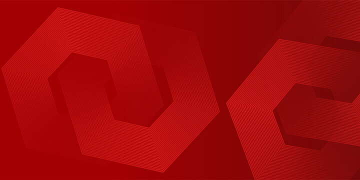 Abstract red background with glowing geometric lines. Modern shiny red hexagon lines pattern. Technology futuristic concept. Suit for poster, banner, brochure, cover, flyer. Vector illustratio