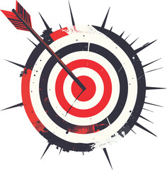 Target Symbol with Arrow Striking Dead Center Emitting Shockwaves Representing Precision and Success