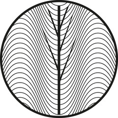 Abstract vector image of a tree on wavy lines in a circle for printing on clothes, in the form of stickers.