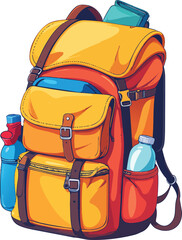 Travel Backpack with Items Playfully Sticking Out Representing Adventure and Exploration