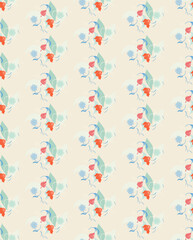 Stylized leaves and flowers in pastel colors in a seamless pattern for postcards, presentations, textiles.
