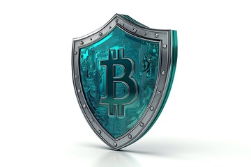 Secure Bitcoin shield with metallic border and circuit board design