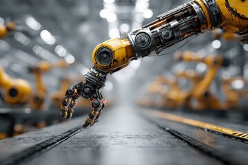 Industrial robotic arm on an automated production line