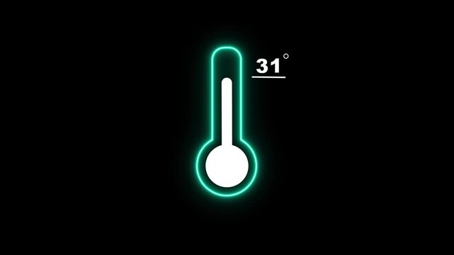 Neon Medical thermometer icon animation. Thats indicates weather temperature 31 degree increse or decline. Thermometer equipment showing hot or cold weather. Alpha channel