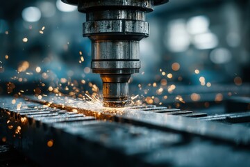 Industrial Metal Grinding Process with Flying Sparks