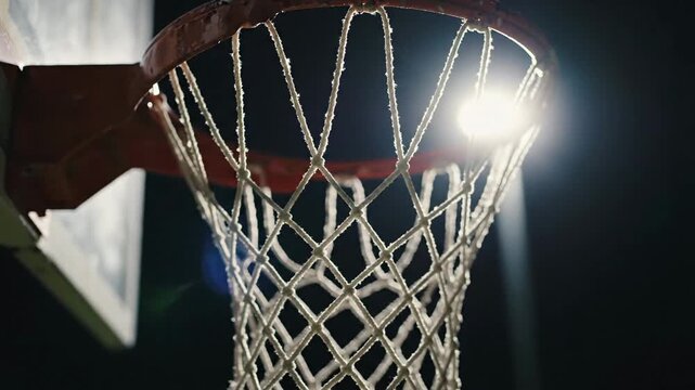 Close-up of basketball hoop netting.