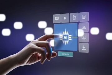 Businessman Interacting With Artificial Intelligence Neural Network Graphic Icons For Digital Automation And Futuristic Machine Learning Technology Ads