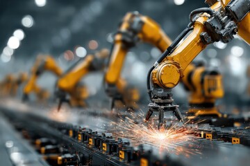 Automated Robotic Arm Working with Sparks in Factory