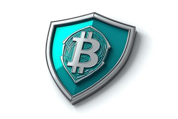Secure Bitcoin shield with protective silver border and teal background