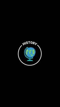 History Animated Icon Badge &ndash; White Outline, Transparent (Alpha) BKG, (Vertical 4K)