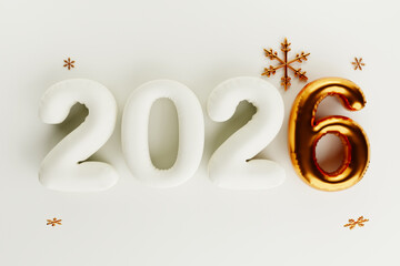 Happy New Year 2026. 3D rendering.