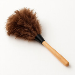 Feather Duster for Home Cleaning: A close-up shot of a classic feather duster, with its soft, fluffy feathers and a wooden handle, ready to banish dust and debris from any surface.