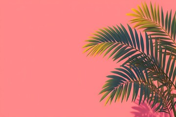 Palm Leaves on Coral Pink Background Tropical Minimal Copy Space