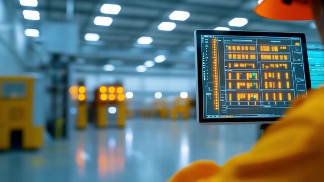 Warehouse Operations: A person monitors data from a terminal in an industrial environment, the image encapsulates the essence of logistical efficiency and modern production.