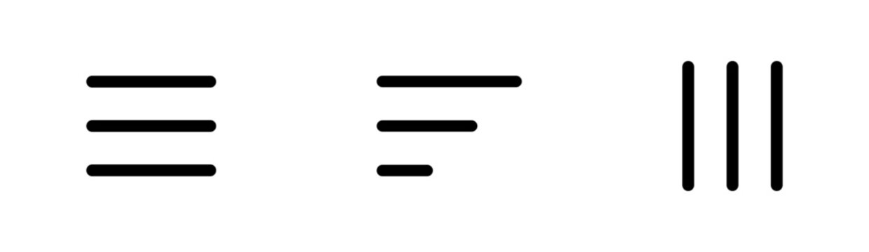Different menu icons including hamburger and vertical bar designs for interface navigation