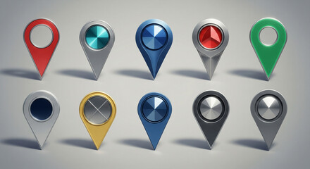 GPS map location pointers with different colors and designs