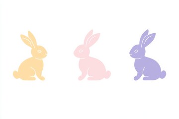 Fototapeta premium Set of three simple Easter bunny icons in pastel colors showing different poses on a white background for modern design use