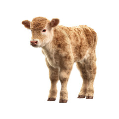 Fototapeta premium Young Calf Standing. Livestock And Agricultural Symbolism. Isolated On Transparent Background