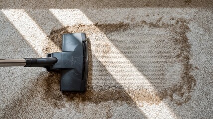 Modern Vacuum Cleaner Cleaning Luxury Carpet Floor in Bright Living Room for Professional Home Cleaning Services and Housework Maintenance Ads