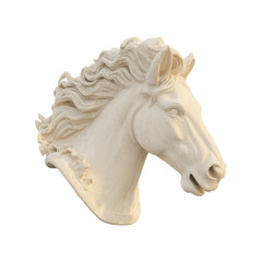 Horse Head Sculpture In Marble Finish. Artistic Representation Of Equine Elegance And Strength. Isolated On Transparent Background