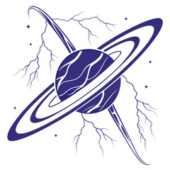 Saturn planet with lightning and rings in dark blue © shahin10