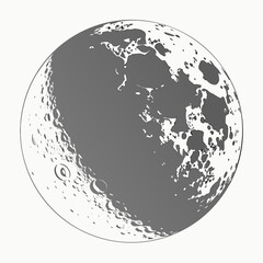 Realistic grayscale moon texture with craters and shadows on white background © shahin10