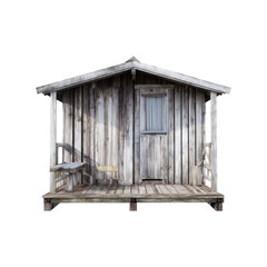 Rustic Wooden Cabin Exterior. Traditional Architecture And Simple Living. Isolated On Transparent Background