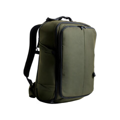Olive Green Travel Backpack With Multiple Compartments. Versatile And Durable For Outdoor Adventures. Isolated On Transparent Background