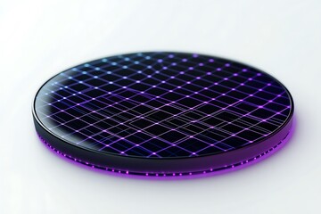 Glowing purple and blue grid on sleek round device