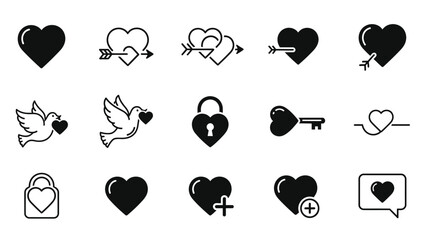 Collection of black heart symbols for valentine's day