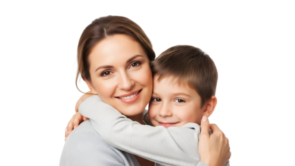 Loving Mother Embracing Her Smiling Son, Warm Family Bond and Affection, Mother’s Day Concept Celebrating Care, Protection, Emotional Connection, and Unconditional Love