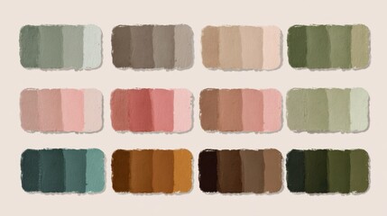 Earth tone pastel color palettes swatching natural hues
