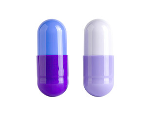 Two colorful, elongated capsule-shaped medication pills on a solid black background