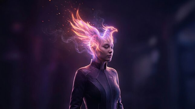 Human Head Engulfed in Glowing Ethereal Fire